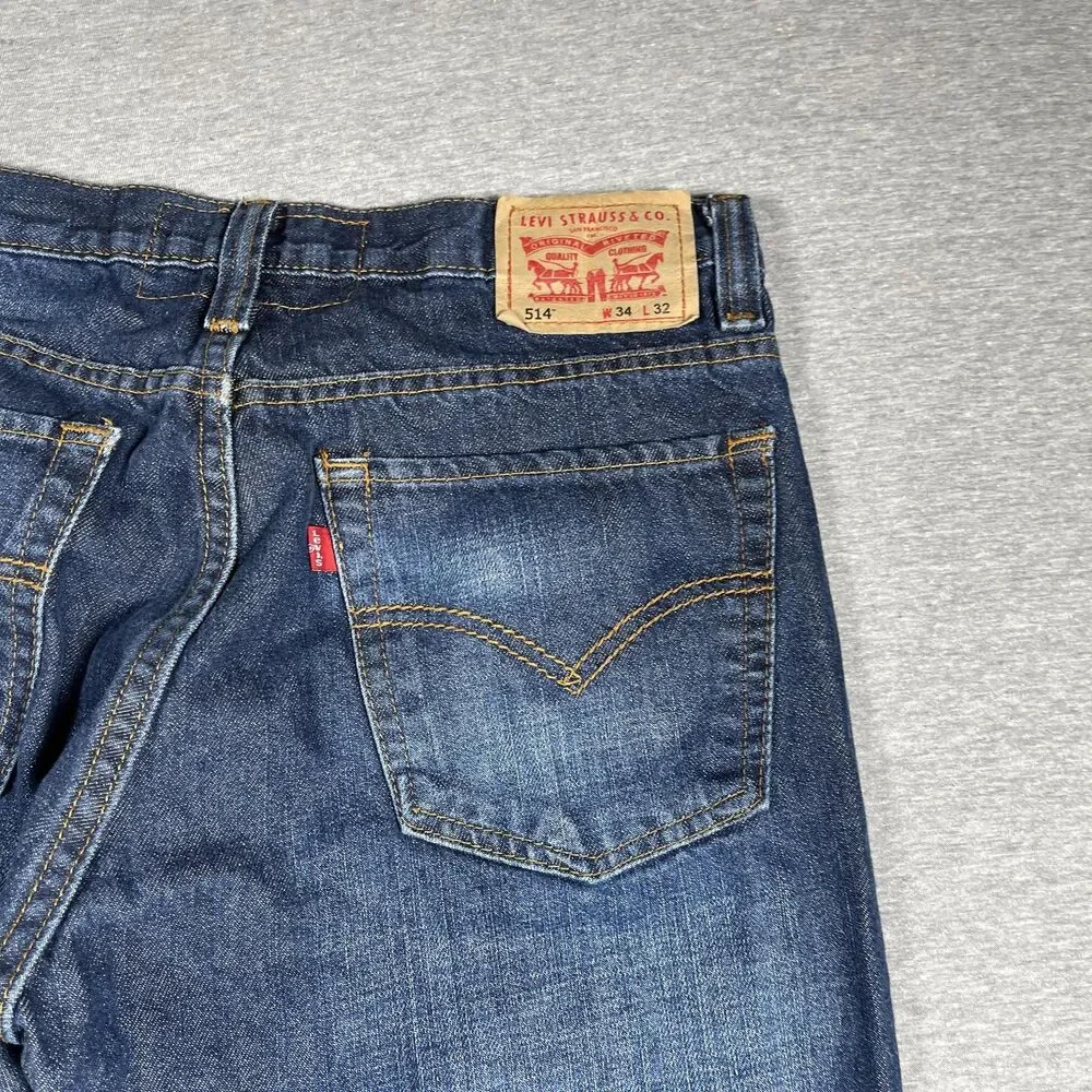 Levi's 514 Jeans Mens 34x32 Blue Medium Wash Straight Regular Denim